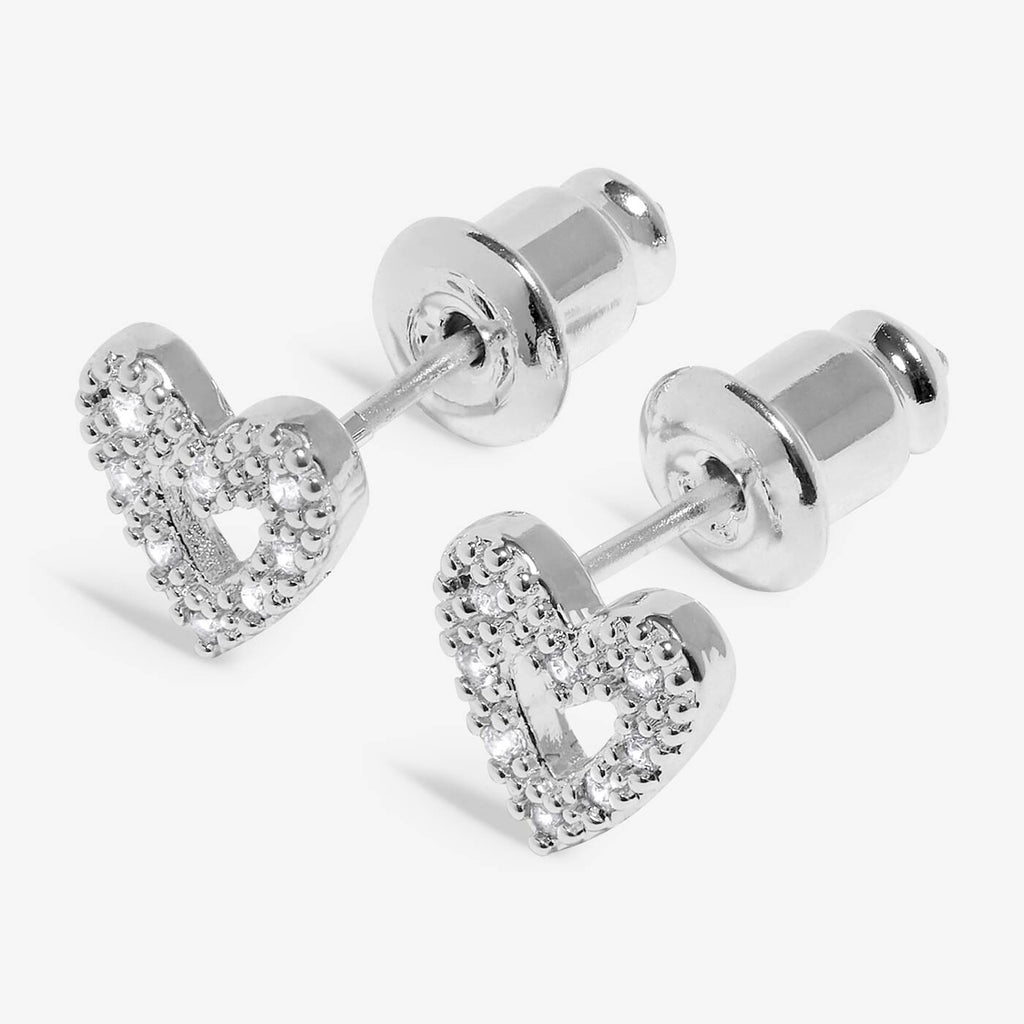 Joma Jewellery Classic Collection Pave Offset Heart Silver Plated Stud Earrings