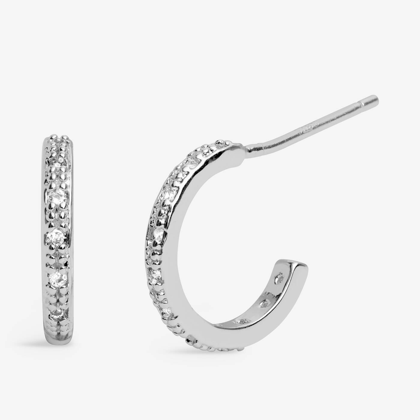 Joma Jewellery Classic Collection Pave Silver Plated Hoop Earrings