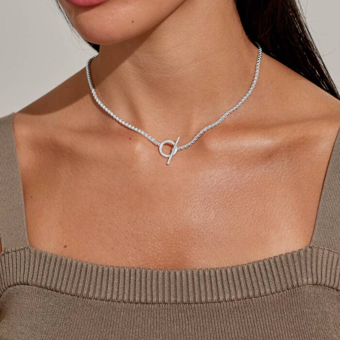 Joma Jewellery Evermore Circle T-Bar Silver Plated Necklace
