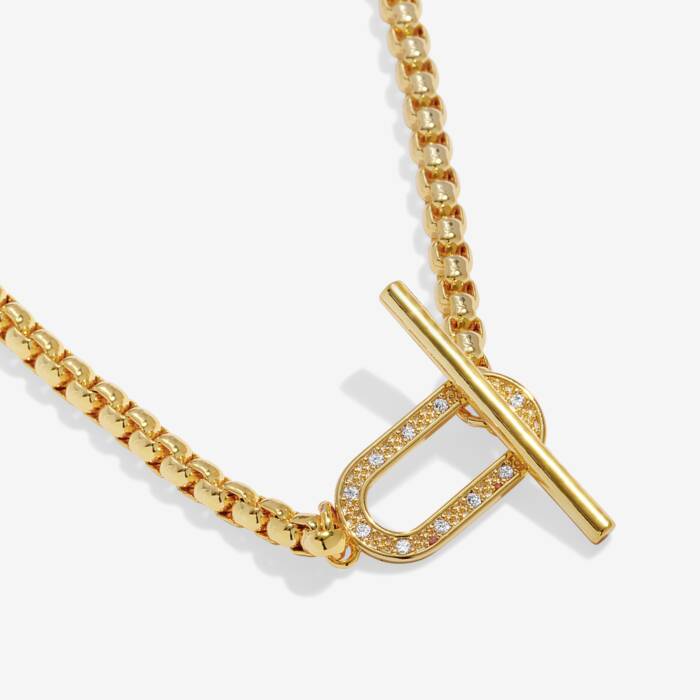 Joma Jewellery Evermore Oval T-Bar Gold Plated Necklace