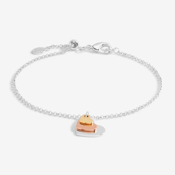 Joma Jewellery Florence Graduating Hearts Silver Rose Gold and Gold Bracelet