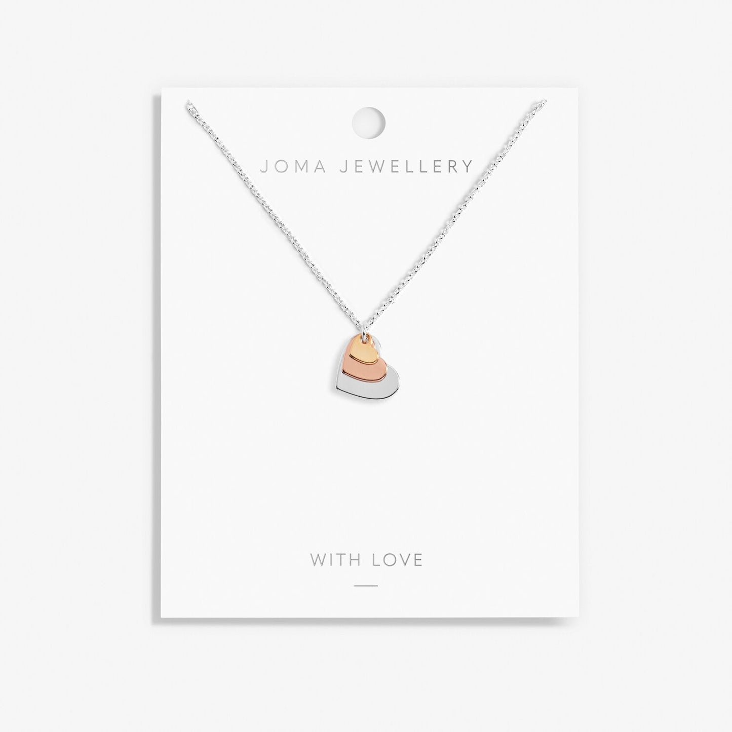 Joma Jewellery Florence Graduating Hearts Silver Rose Gold and Gold  Necklace