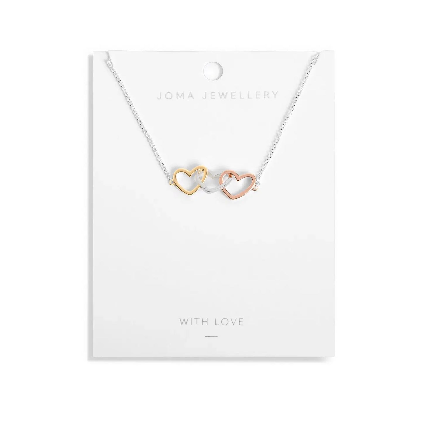Joma Jewellery Florence Linked Hearts Necklace Silver, Rose Gold And Gold Necklace