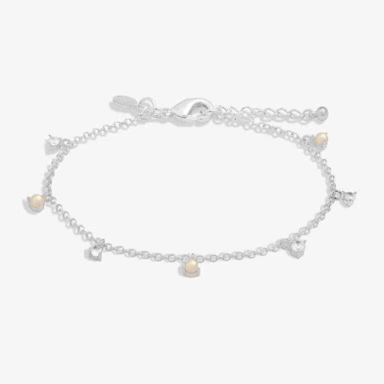 Joma Jewellery Halo Pearl CZ and Pearl Charms Silver Plated Bracelet