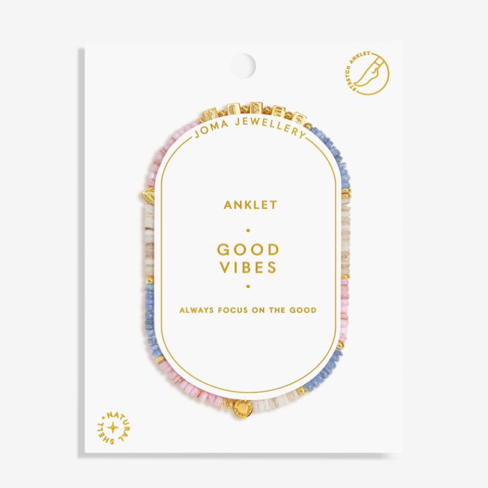 Joma Jewellery Happy Little Moments Anklet Good Vibes Gold Plated Anklet