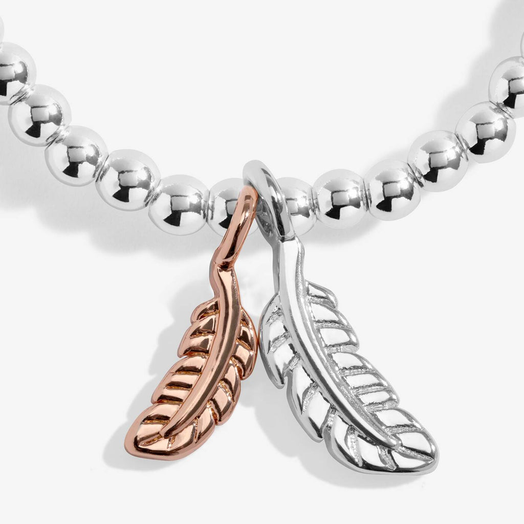 Joma Jewellery Kids' A Little Feathers Appear When Loved Ones Are Near Silver & Rose Gold Plated Bracelet