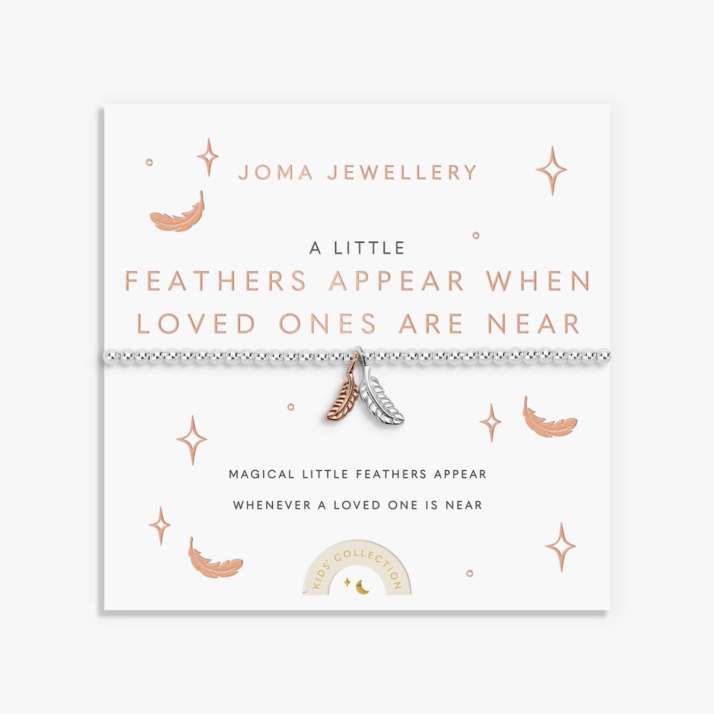 Joma Jewellery Kids' A Little Feathers Appear When Loved Ones Are Near Silver & Rose Gold Plated Bracelet