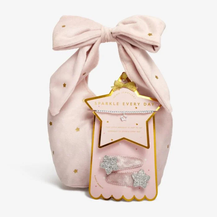 Joma Jewellery Kids' Bow Handbag A Little Gift Set Sparkle Every Day Silver Plated Bracelet & Set Of 2 Hair Clips
