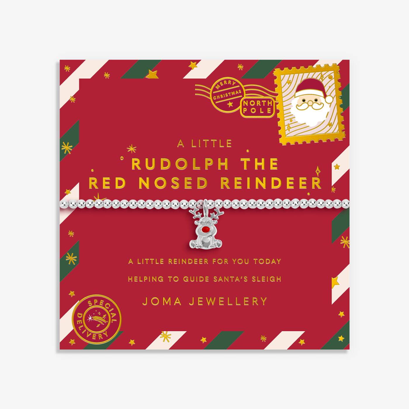Joma Jewellery Kids' Christmas A Little Rudolph The Red Nosed Reindeer Silver Plated Bracelet