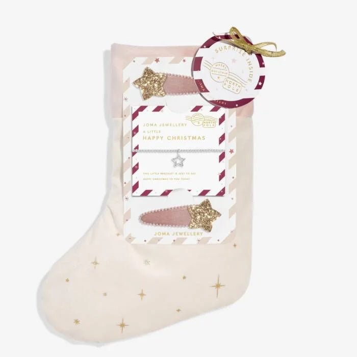 Joma Jewellery Kids Stocking A Little Gift Set Happy Christmas Silver Plated Bracelet & Set Of 2 Hair Clips