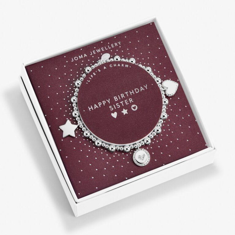 Joma Jewellery Lifes A Charm Happy Birthday Sister Silver Charm Bracelet