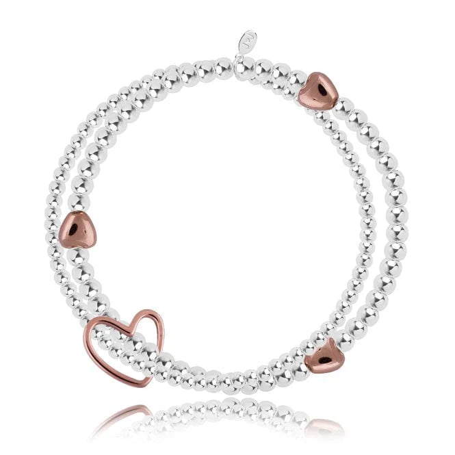 Joma Jewellery Lila Bracelet Double Silver Strands with Rose Gold Hearts