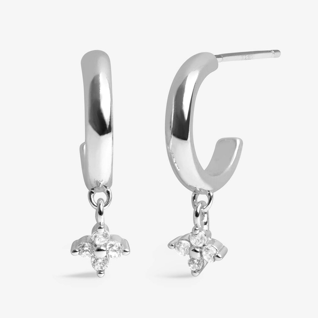 Joma Jewellery Loved By You Clover Hoop Earrings In Silver Plating