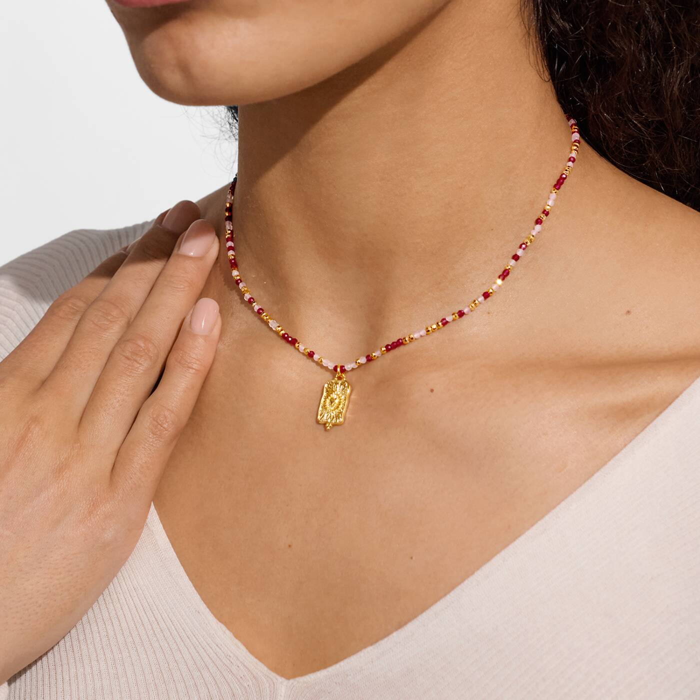 Joma Jewellery Loved By You Rose Quartz And Garnet Beaded Gold Plated Necklace