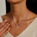 Joma Jewellery Mini Charms Amethyst Double Heart Silver & Gold Plated Necklace