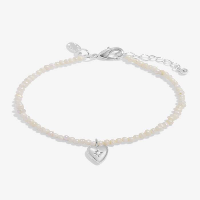 Joma Jewellery Mini Charms Cultured Freshwater Matte Pearl Cubic Zirconia Heart Silver Plated Bracelet