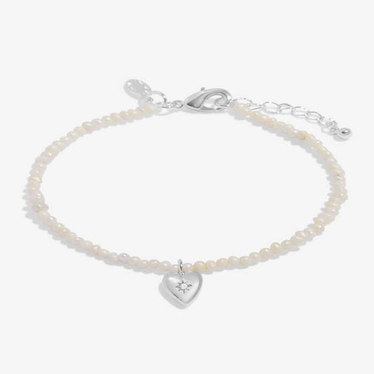 Joma Jewellery Mini Charms Cultured Freshwater Matte Pearl Cubic Zirconia Heart Silver Plated Bracelet
