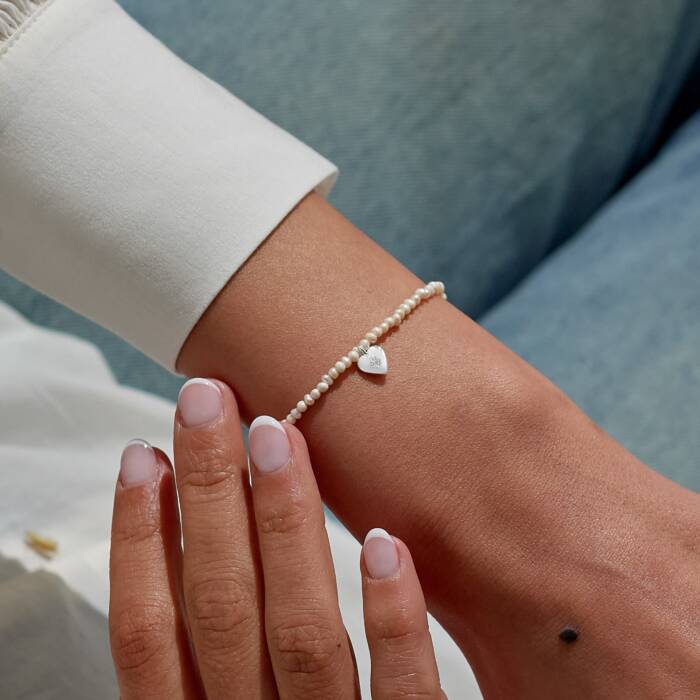 Joma Jewellery Mini Charms Cultured Freshwater Matte Pearl Cubic Zirconia Heart Silver Plated Bracelet