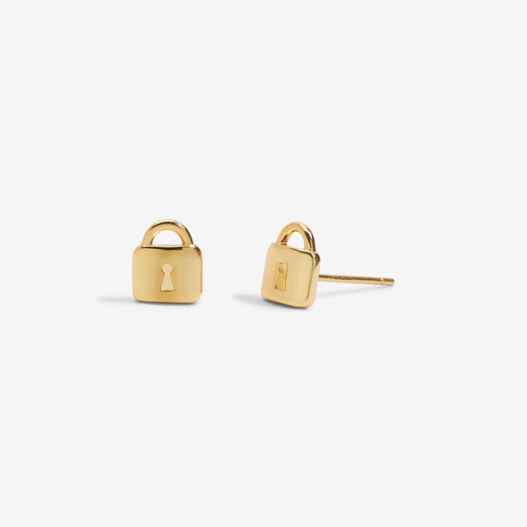 Joma Jewellery Mini Charms Lock Gold Plated Earrings