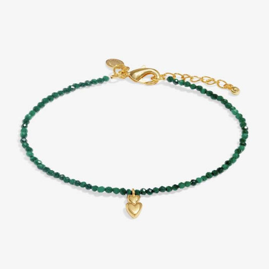 Joma Jewellery Mini Charms Malachite Double Heart Gold Plated Bracelet