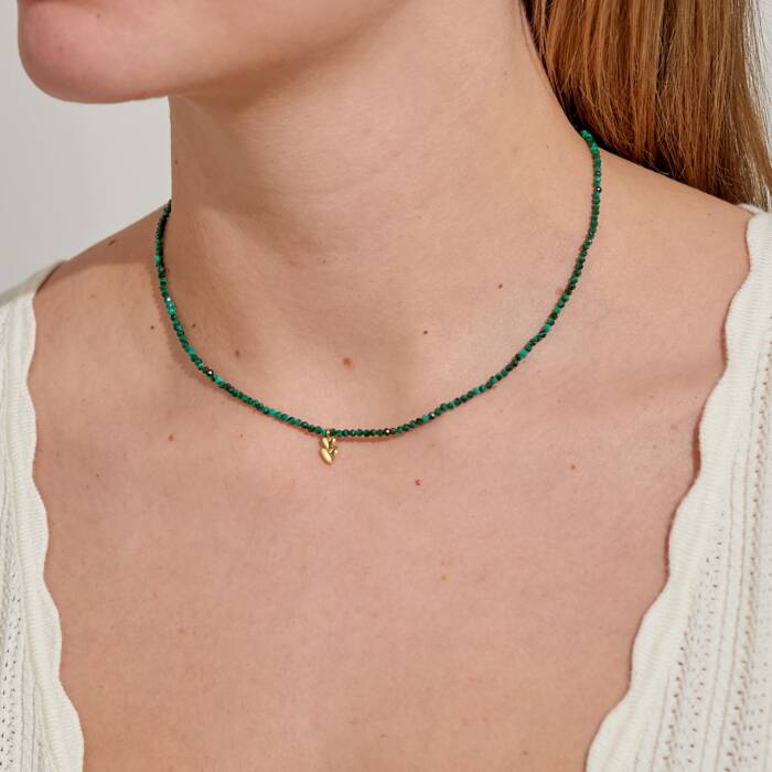 Joma Jewellery Mini Charms Malachite Double Heart Gold Plated Necklace