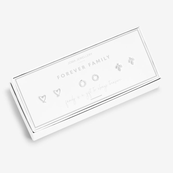 Joma Jewellery Occasion Earring Box Forever Family Silver Set of 3 Earrings