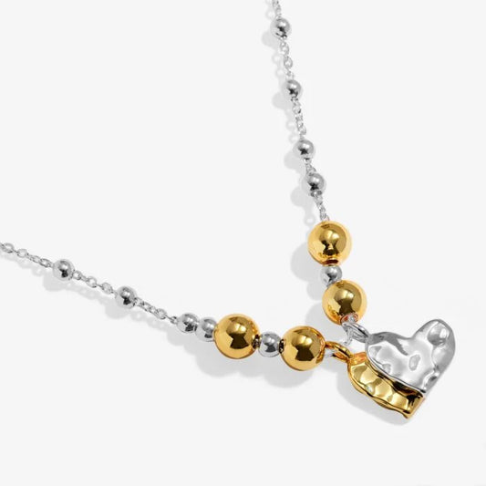 Joma Jewellery Reva Textured Offset Hearts Silver & Gold Plated Necklace