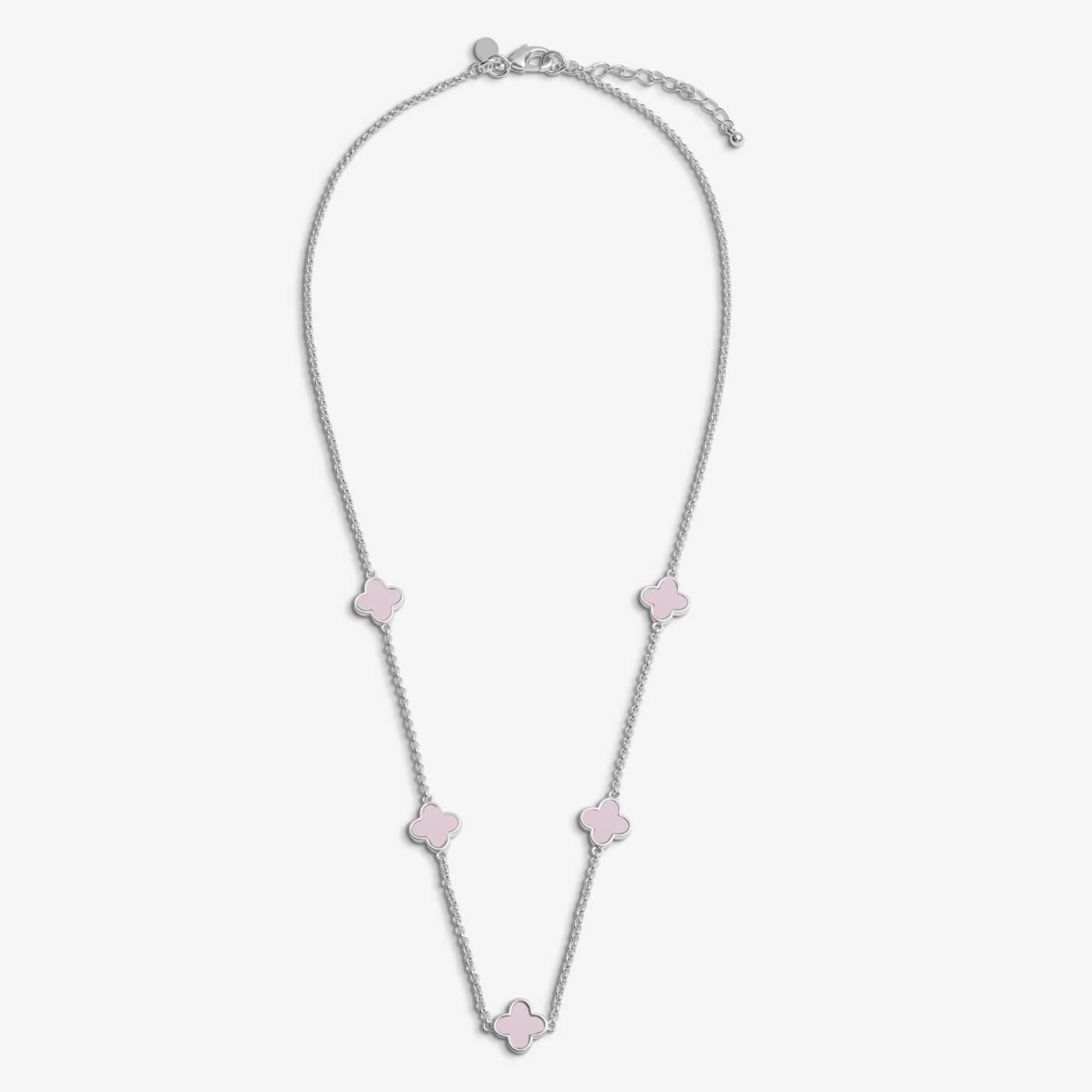 Joma Jewellery Signature Clover Collection Pink Clover Silver Plated Necklace