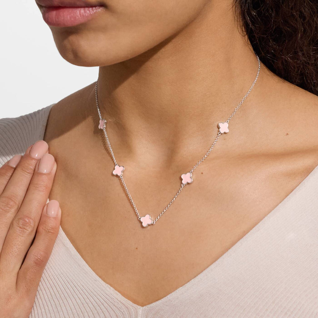 Joma Jewellery Signature Clover Collection Pink Clover Silver Plated Necklace
