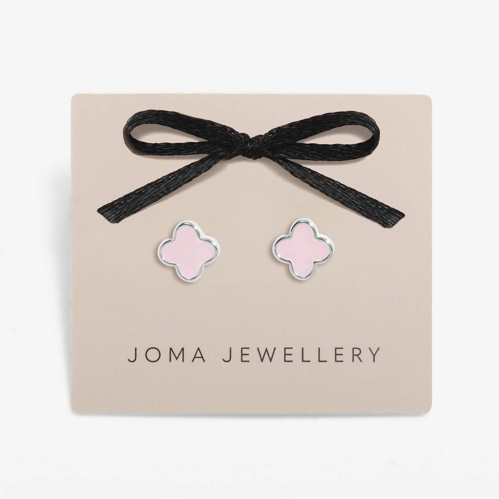 Joma Jewellery Signature Clover Collection Pink Clover Silver Plated Stud Earrings