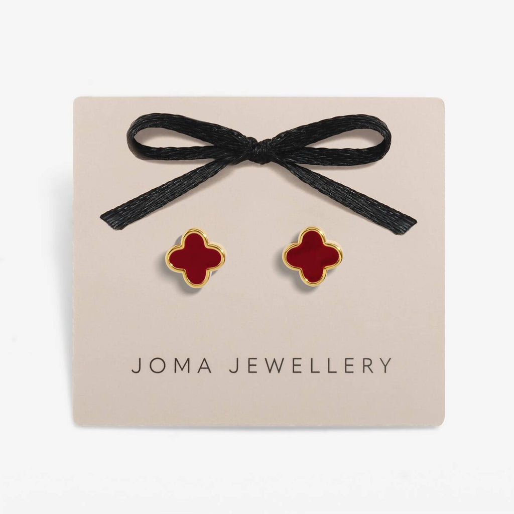 Joma Jewellery Signature Clover Collection Red Clover Gold Plated Stud Earrings