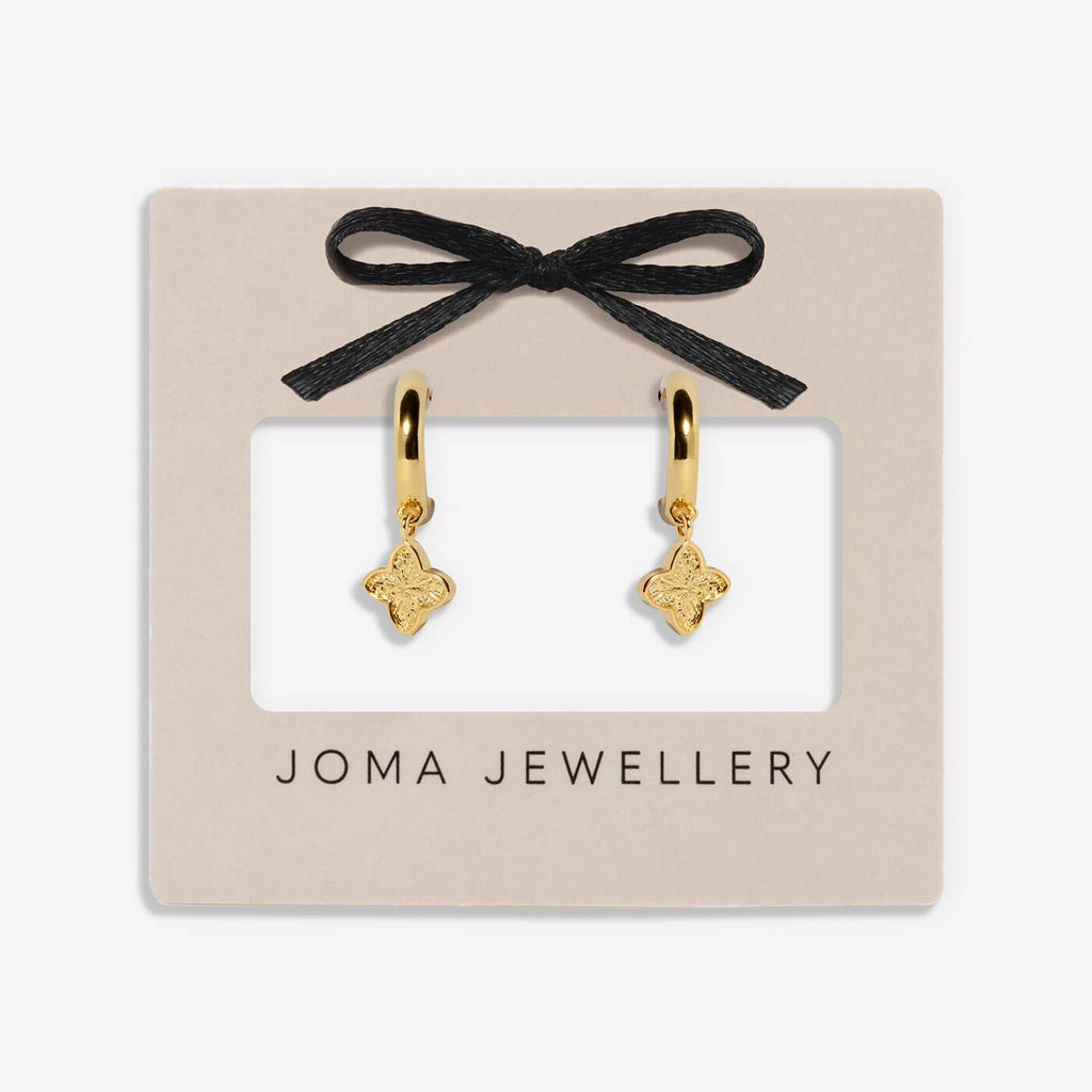 Joma Jewellery Signature Clover Collection Textured Clover Gold Plated Hoop Earrings