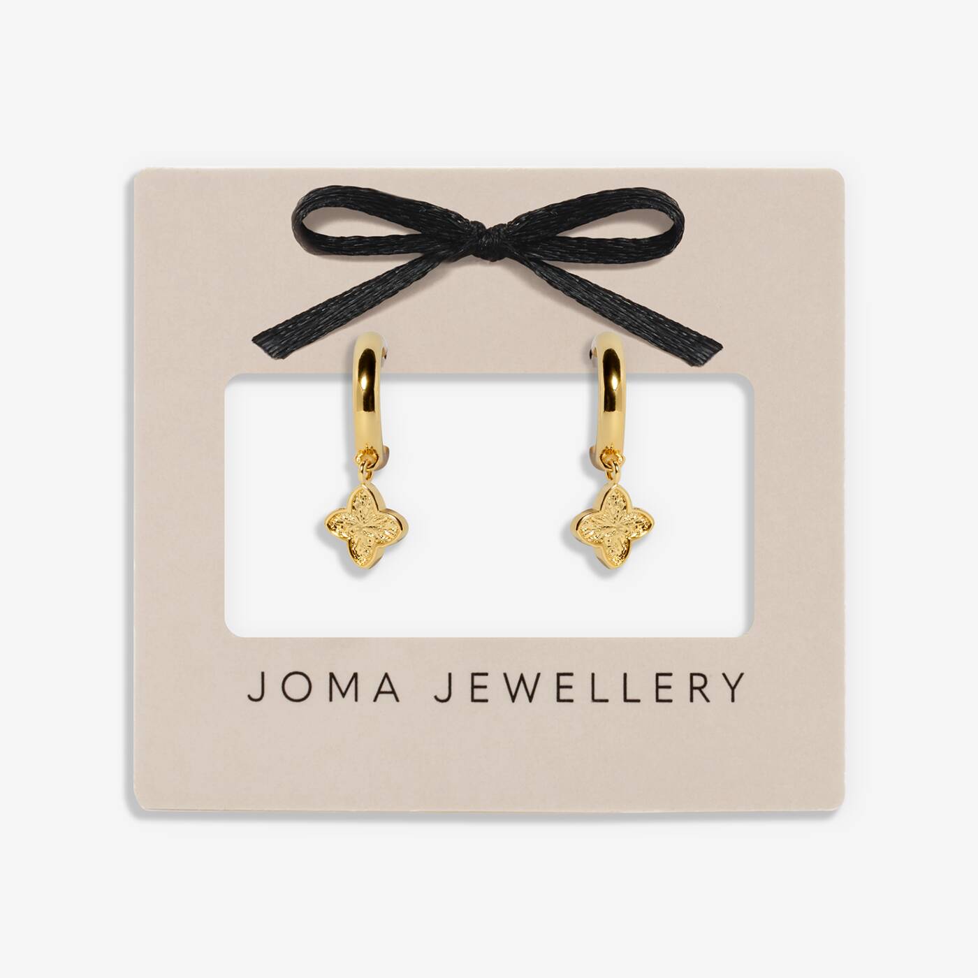 Joma Jewellery Signature Clover Collection Textured Clover Gold Plated Hoop Earrings