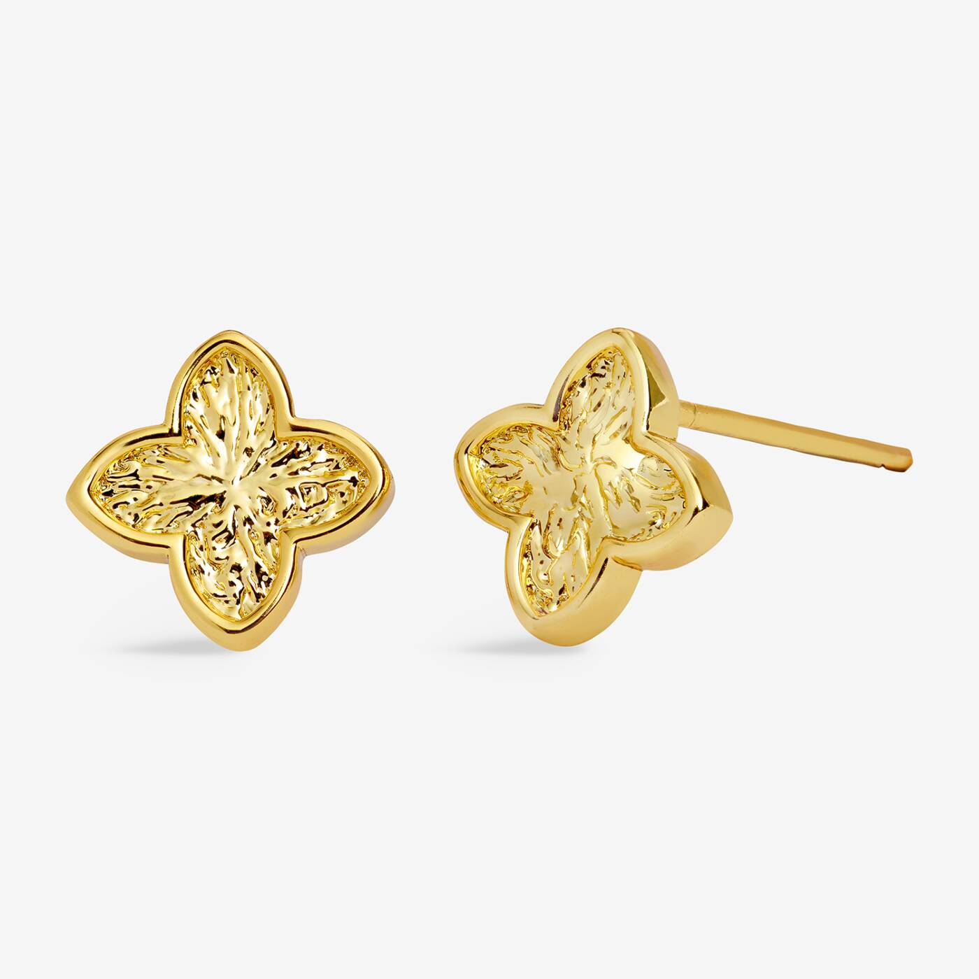 Joma Jewellery Signature Clover Collection Textured Clover Gold Plated Stud Earrings