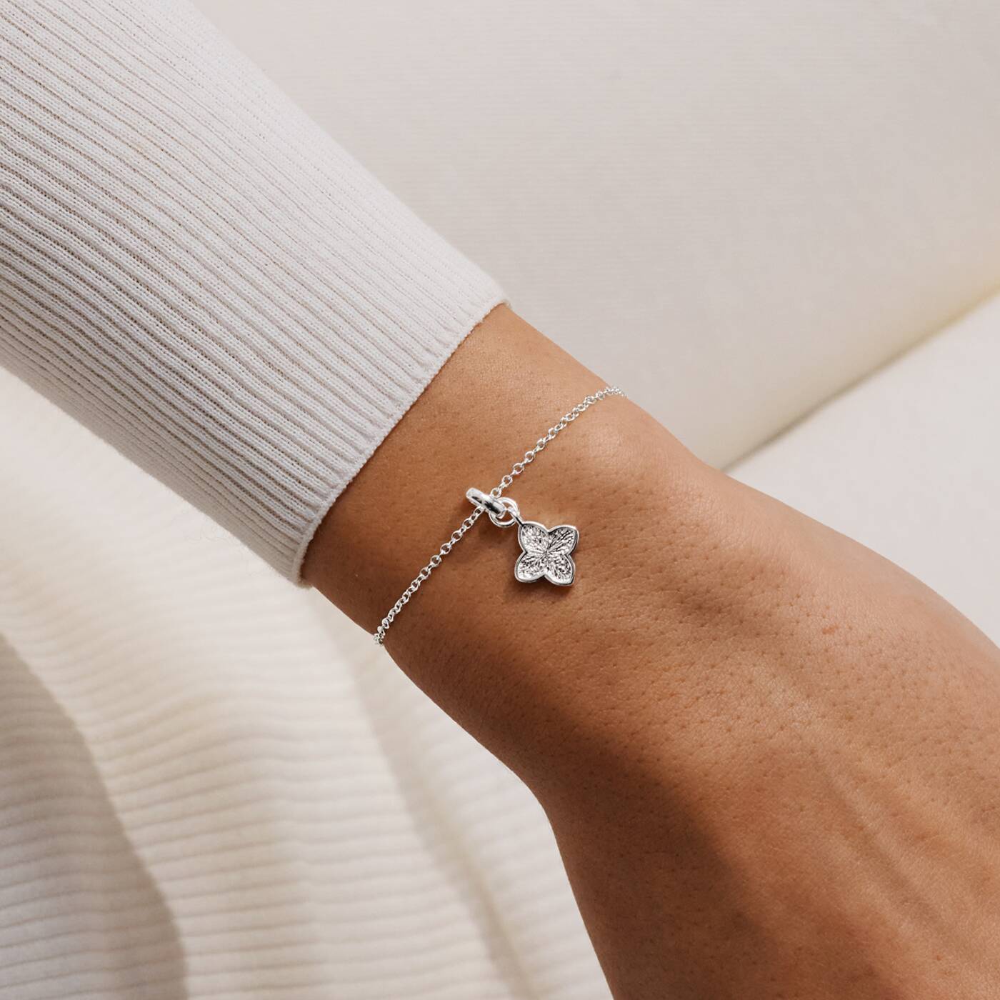 Joma Jewellery Signature Clover Collection Textured Clover Silver Plated Bracelet