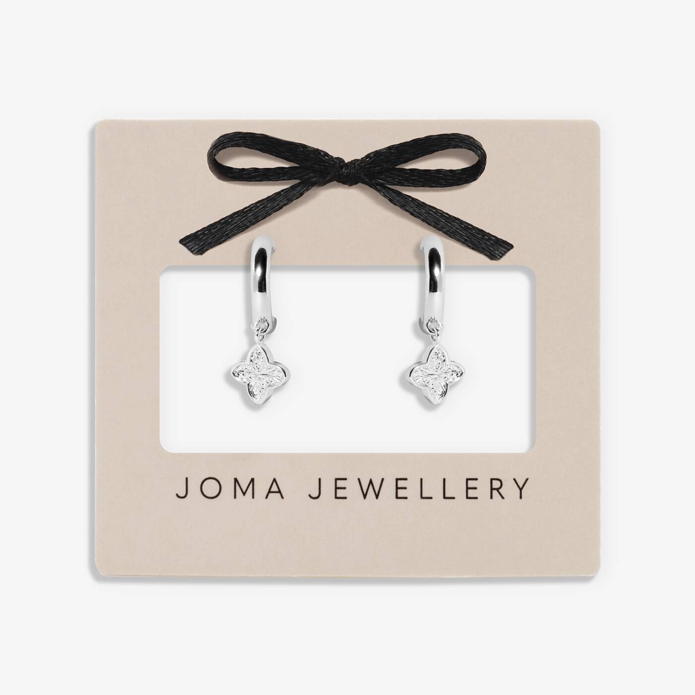 Joma Jewellery Signature Clover Collection Textured Clover Silver Plated Hoop Earrings