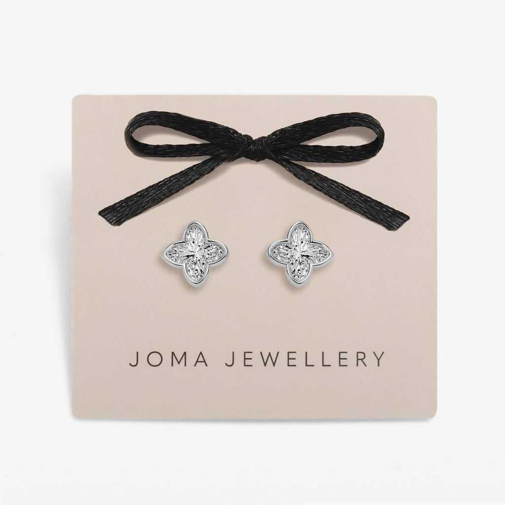 Joma Jewellery Signature Clover Collection Textured Clover Silver Plated Stud Earrings