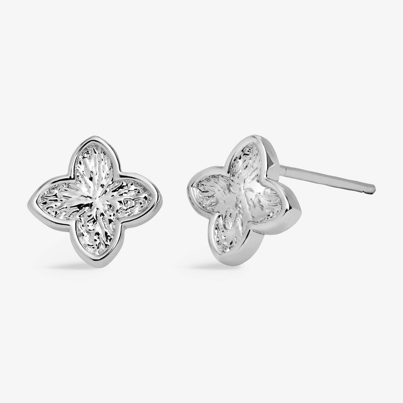 Joma Jewellery Signature Clover Collection Textured Clover Silver Plated Stud Earrings