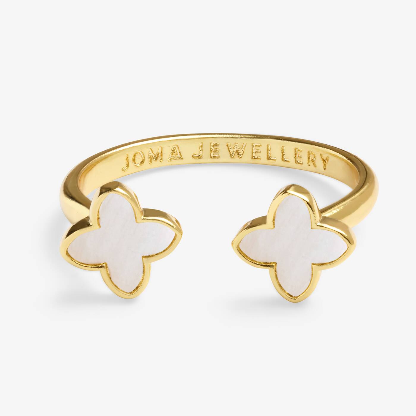 Joma Jewellery Signature Clover Collection White Clover Gold Plated Ring