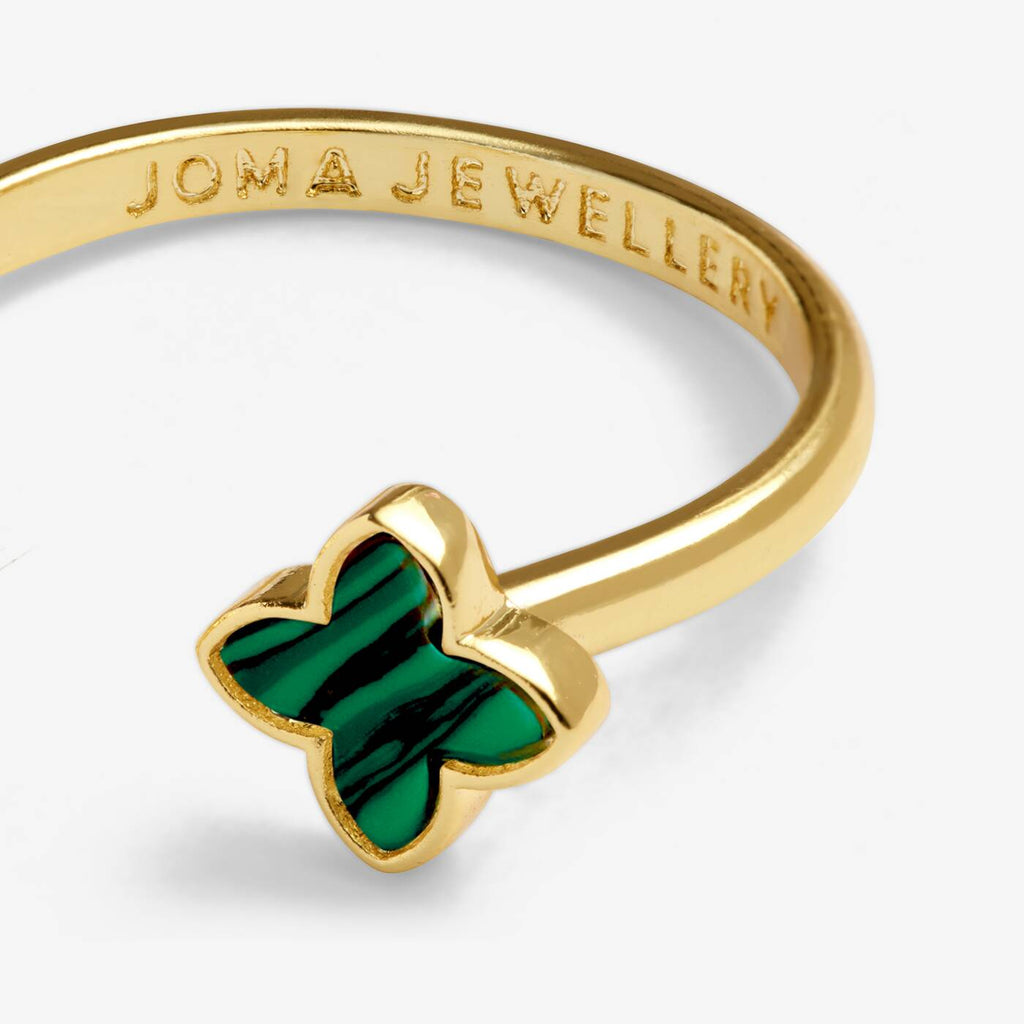 Joma Jewellery Signature Clover Collection Green Clover Gold Plated Ring
