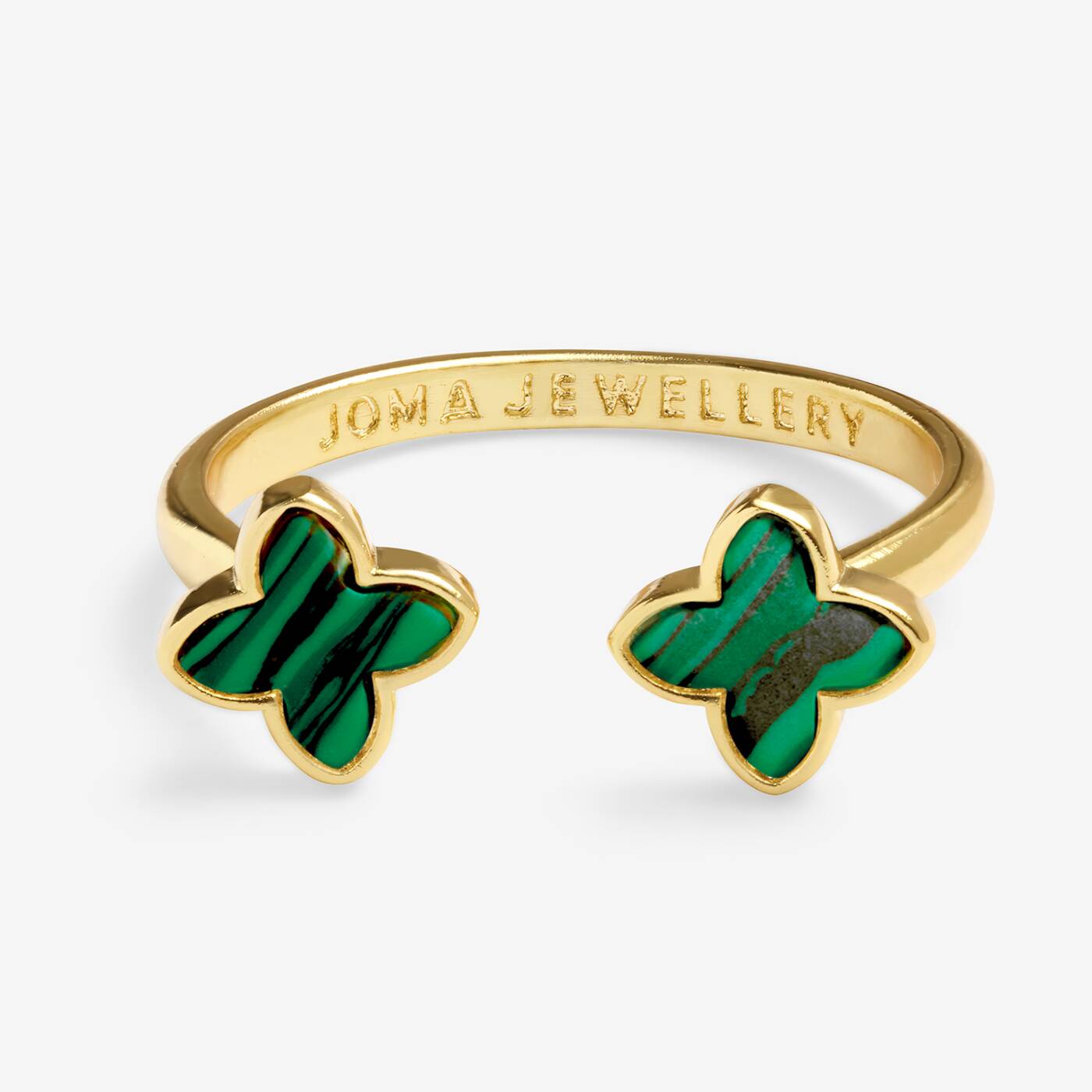 Joma Jewellery Signature Clover Collection Green Clover Gold Plated Ring