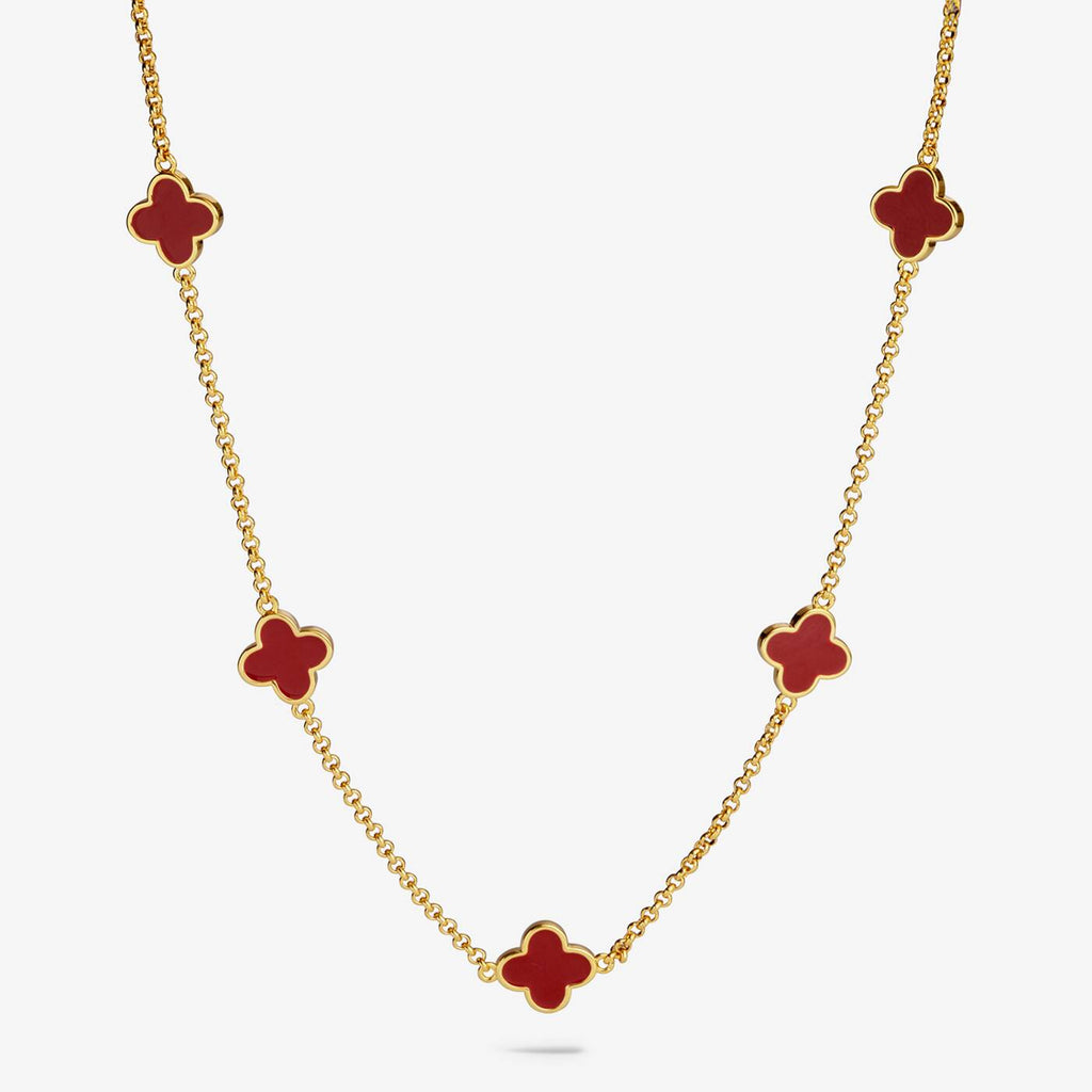 Joma Jewellery Signature Clover Collection Red Clover Gold Plated Necklace