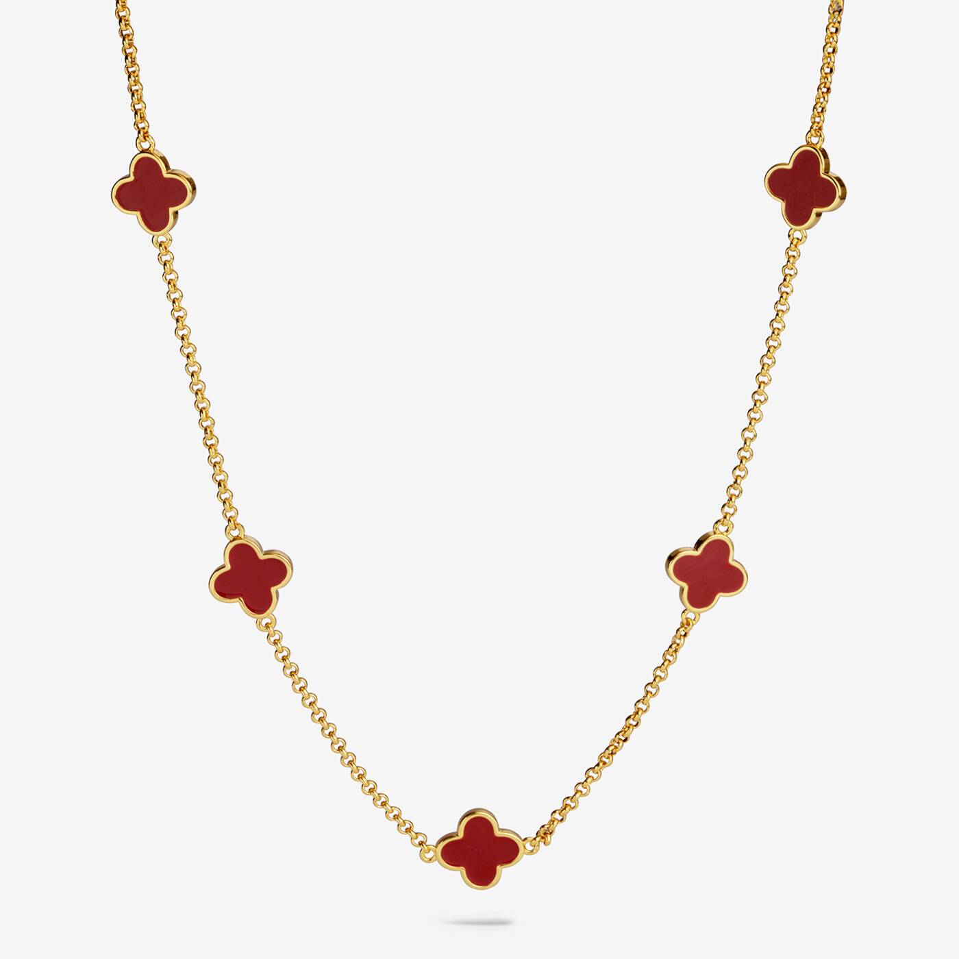 Joma Jewellery Signature Clover Collection Red Clover Gold Plated Necklace