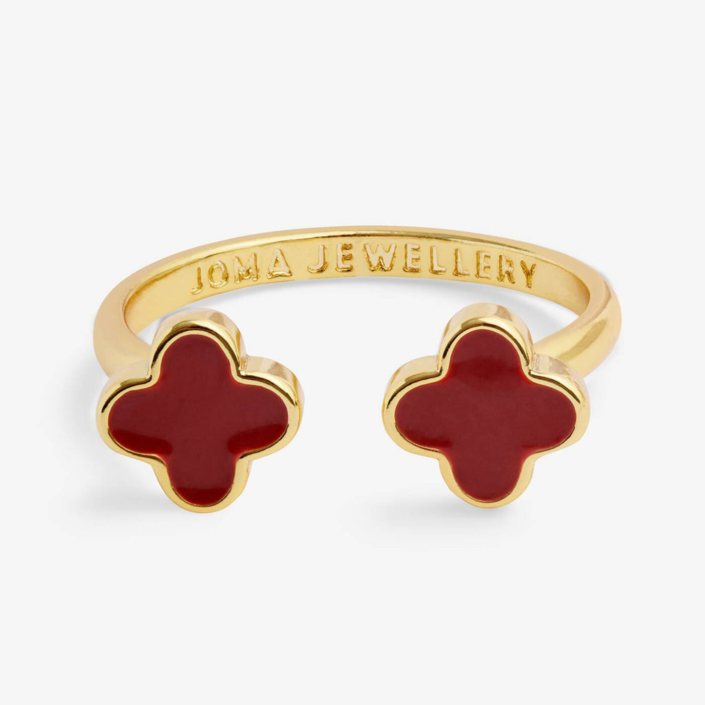 Joma Jewellery Signature Clover Collection Red Clover Gold Plated Ring