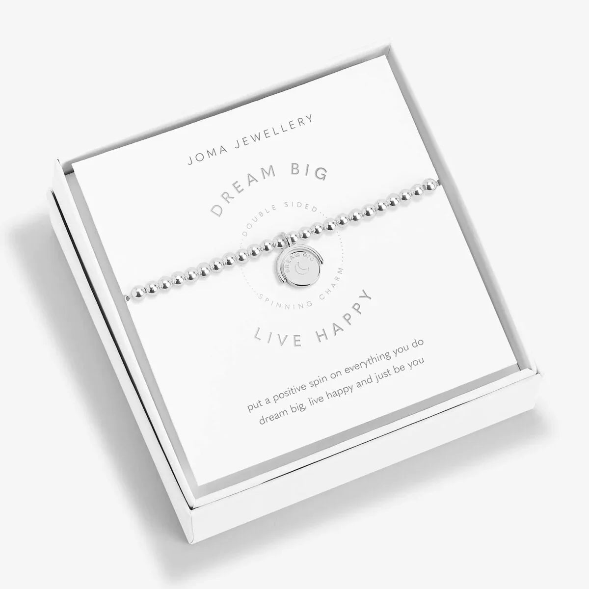 Joma Jewellery Spinning Boxed A Littles Dream Big Live Happy Silver Bracelet