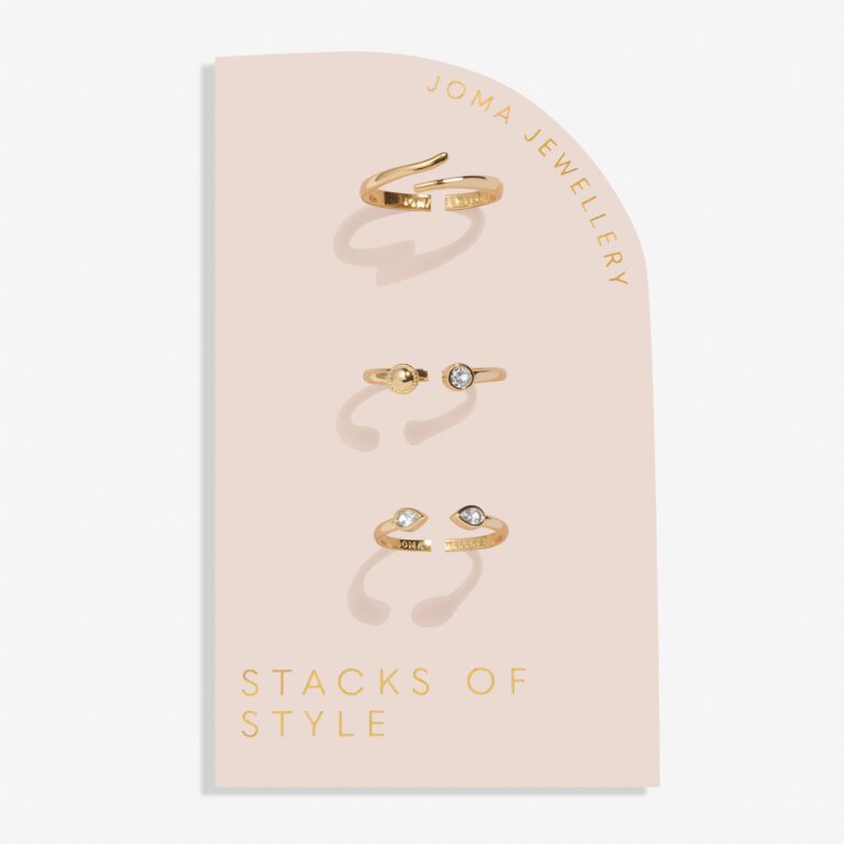 Joma Jewellery Stacks Of Style Cz Gold Plated Set Of 3 Rings