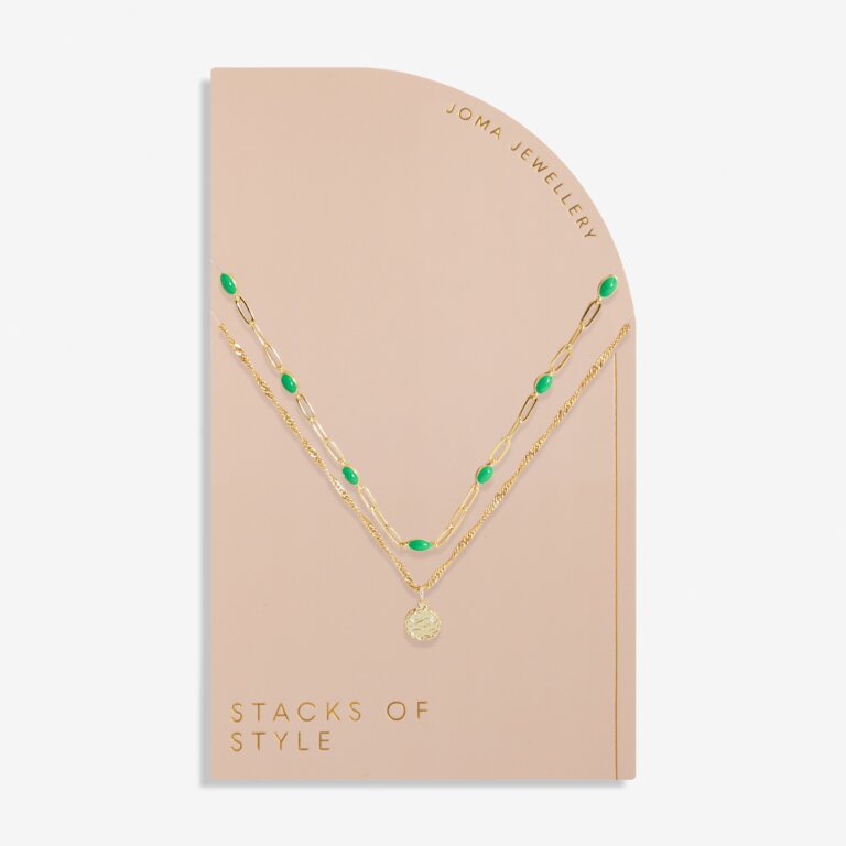 Joma Jewellery Stacks Of Style Green Enamel Gold Necklace