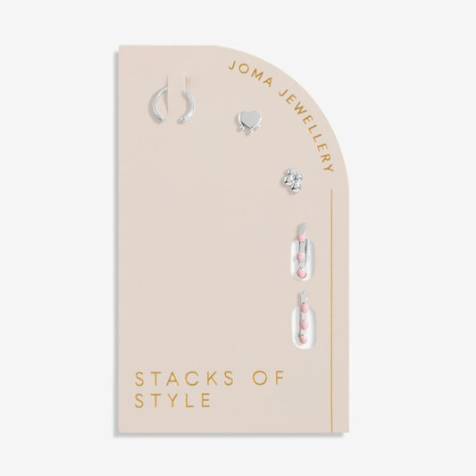 Joma Jewellery Stacks Of Style Pink Enamel Silver Plated Set Of Earrings