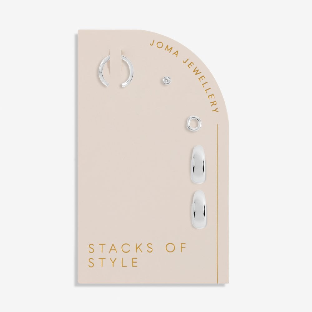 Joma Jewellery Stacks Of Style Silver Organic Shape Silver Set of Earrings