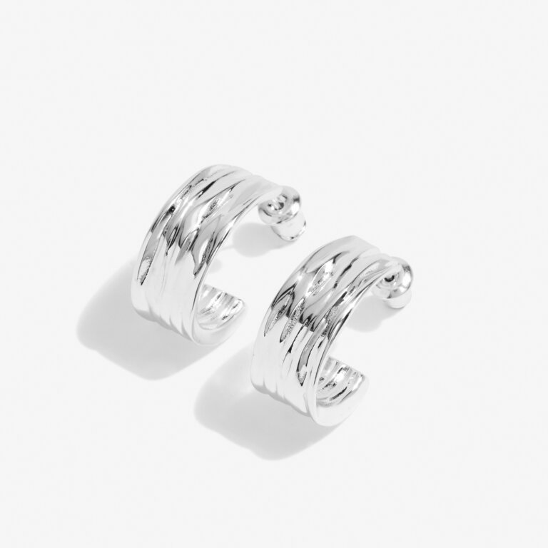 Joma Jewellery Statement Earring Textured Hoop Silver Earrings